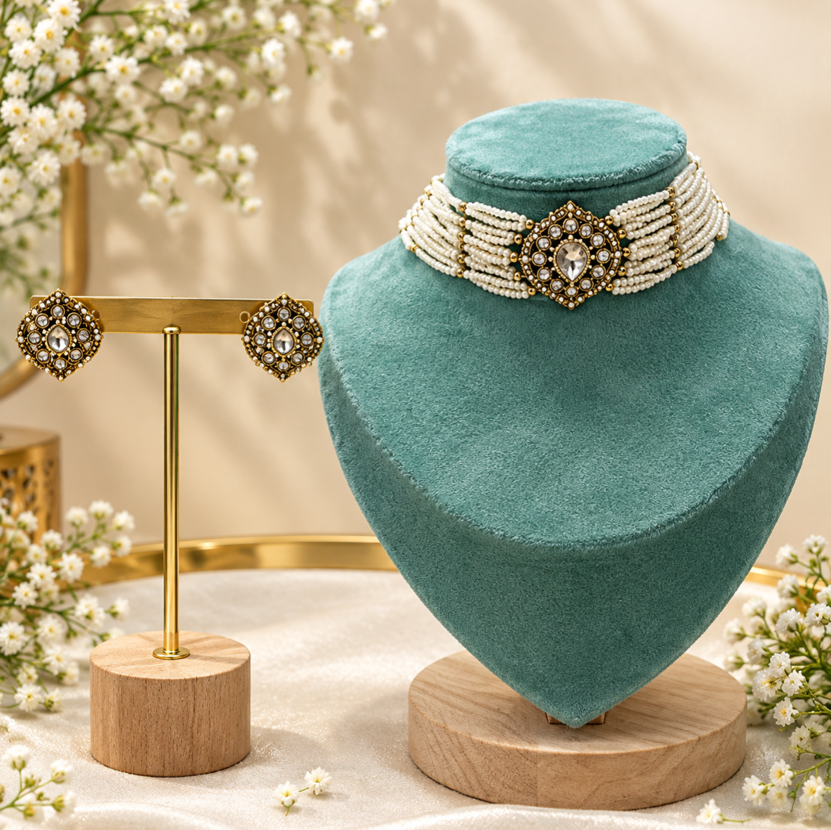 Pearl Choker & Matching Earrings