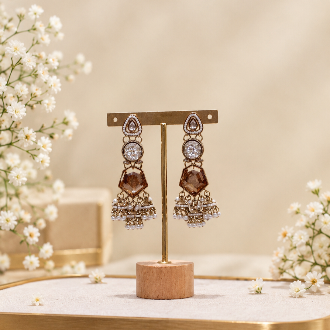 Brown Stone Jhumka Earrings