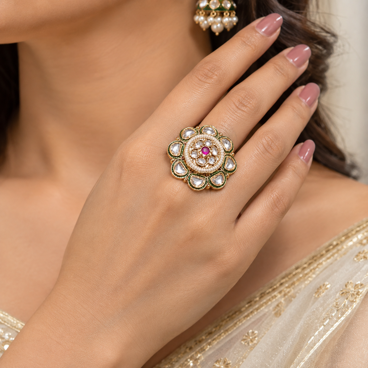 Kundan Adjustable Ring