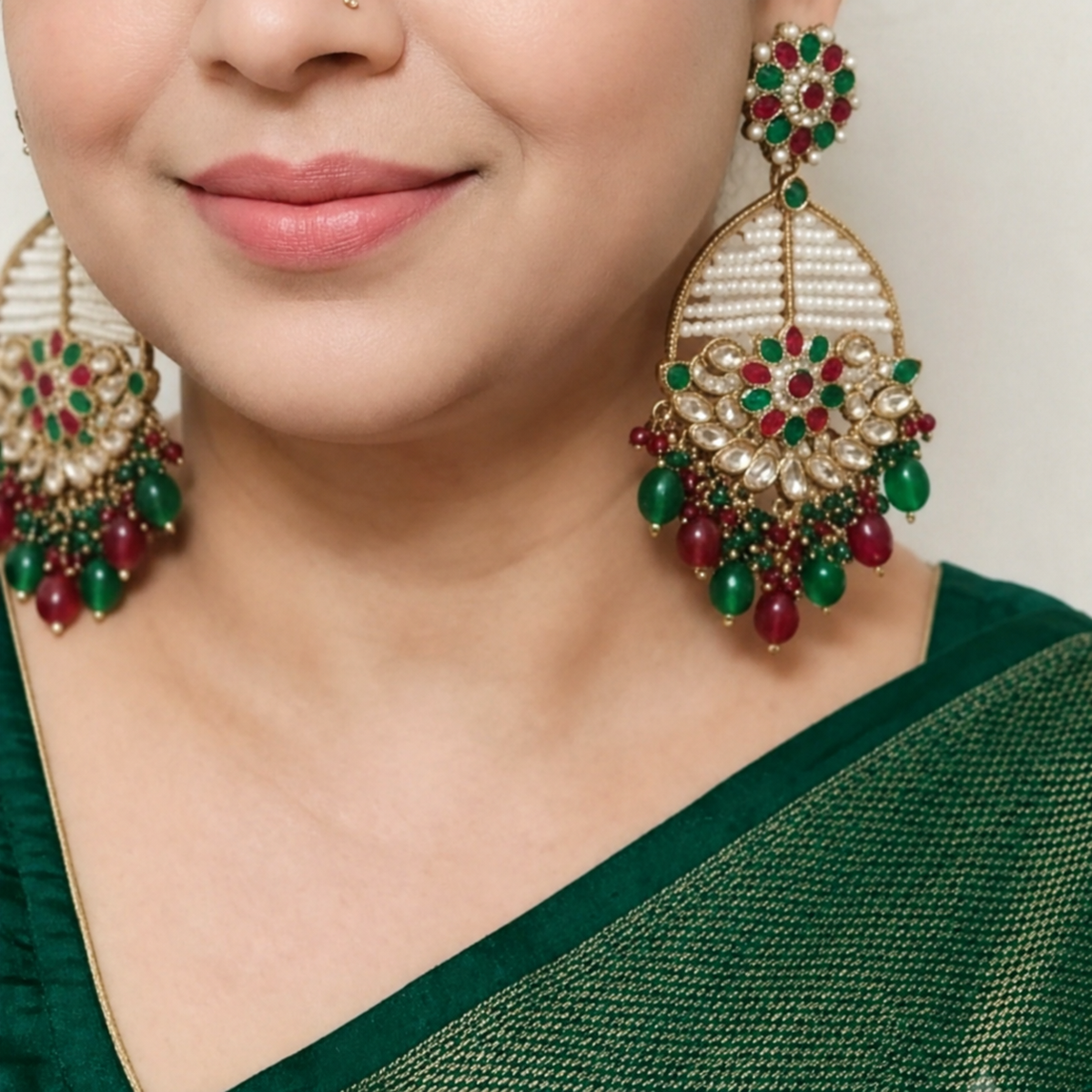 Kundan Meenakari Pearl Statement Earrings