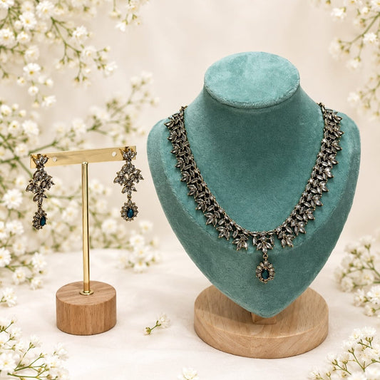 Blue Stone, Nug & AD Leaves Necklace Set ✨