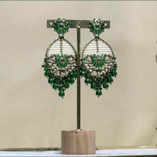 Emerald Green Pearl Chandelier Earrings